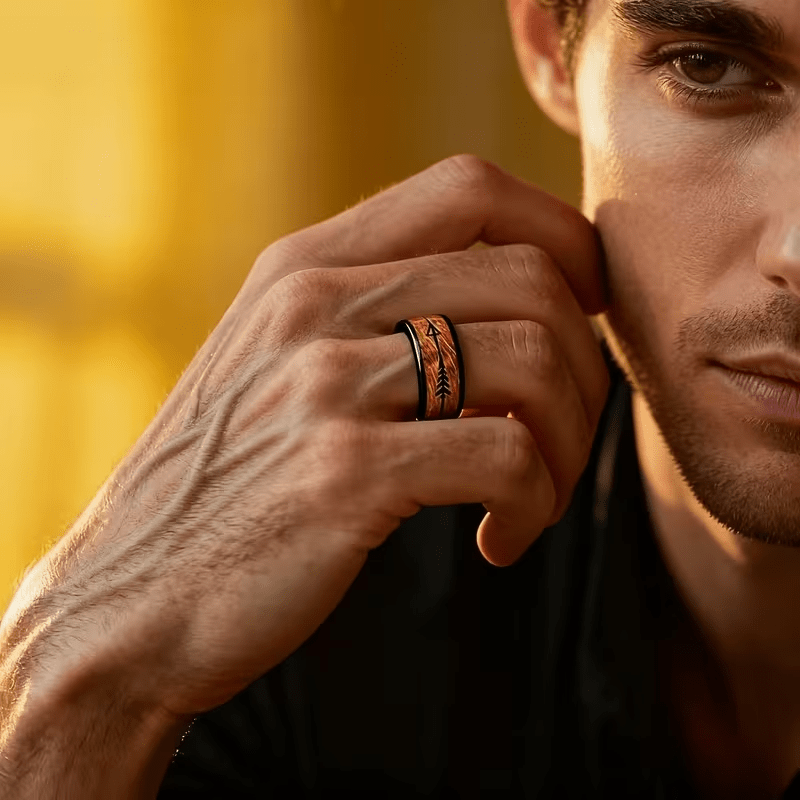 Black Arrow Wood Grain Stainless Steel Ring, Everyday Accessory